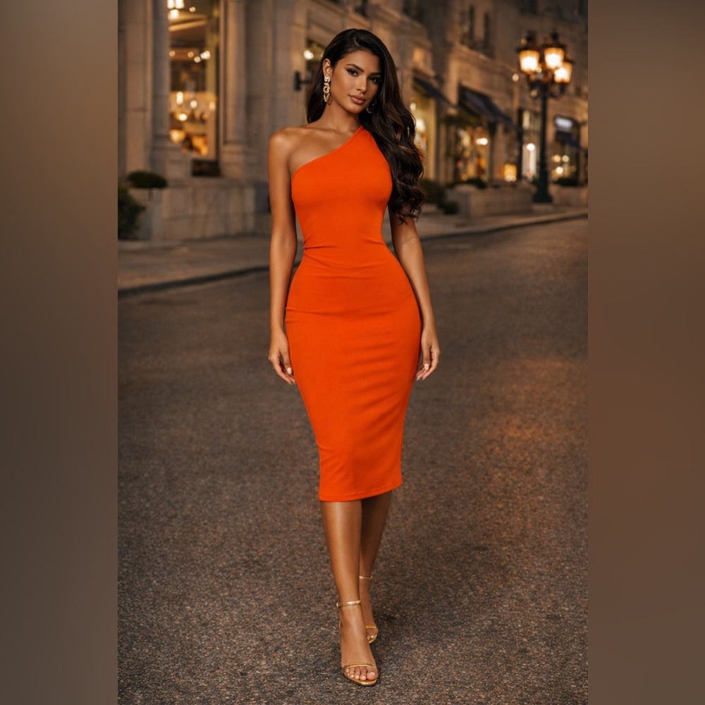 Sunset Sculpt One-Shoulder Midi Dress”